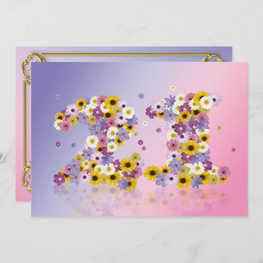 21ste verjaardag, met bloembollen letters kaart (Voorkant / Achterkant)