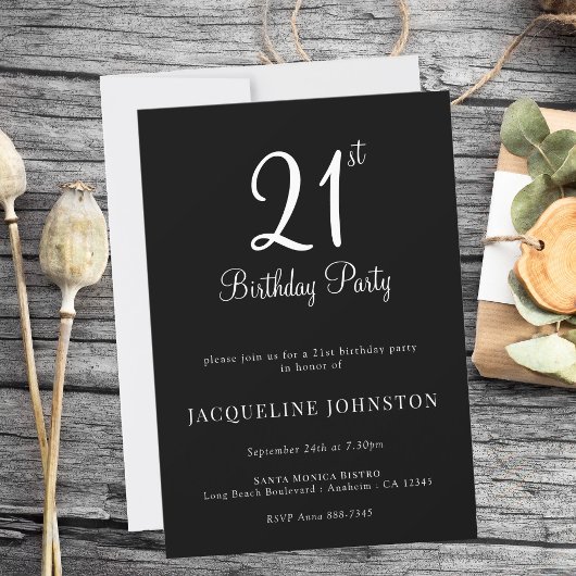 21ste verjaardag modern elegant script kaart