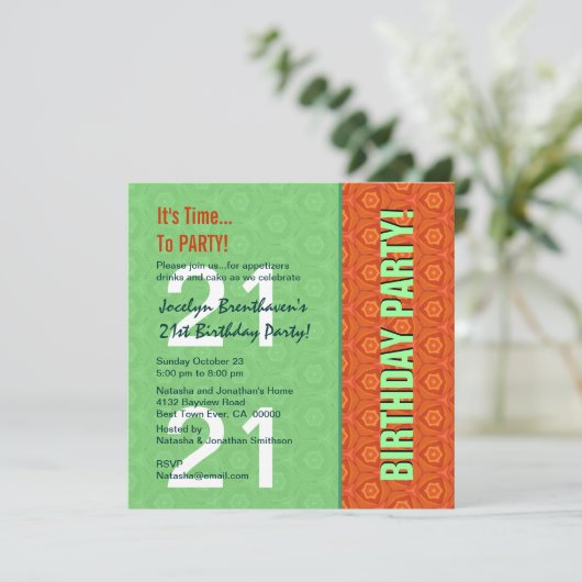 21ste verjaardag Moderne, heldere, groene en Oranj Kaart (Staand voorkant)