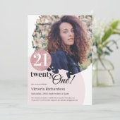 21ste verjaardag Moderne roze zolderfoto op maat Kaart (Staand voorkant)