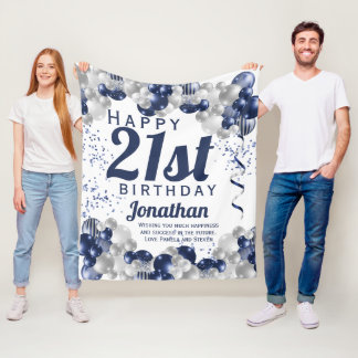 21ste verjaardag Navy Balloons Fleece Deken