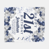 21ste verjaardag Navy Balloons Fleece Deken (Voorkant (Horizontaal))