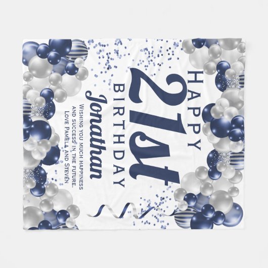 21ste verjaardag Navy Balloons Fleece Deken (Voorkant (Horizontaal))