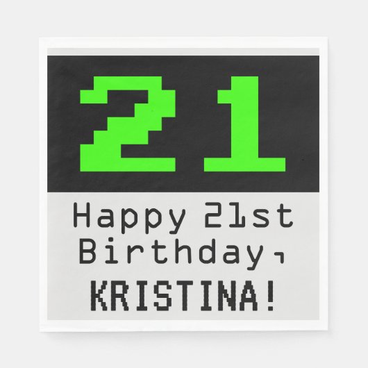 21ste verjaardag - Nerdy / Geeky stijl "21" & naam Servet (Voorkant)