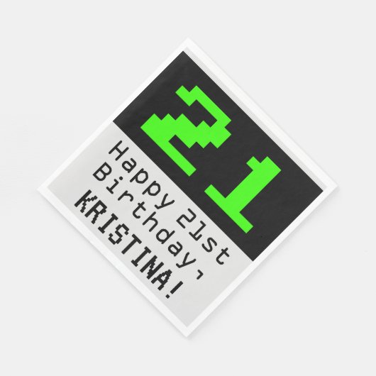 21ste verjaardag - Nerdy / Geeky stijl "21" & naam Servet (Hoek)