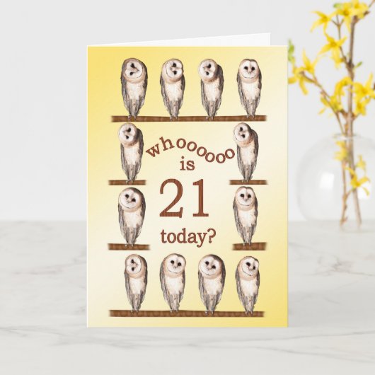 21ste verjaardag, nieuwsgierige uilkaart. kaart (Gele Bloem)