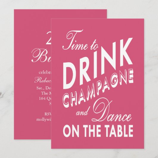 21ste verjaardag nodigt Tijd uit om champagne roze Kaart (Voorkant / Achterkant)