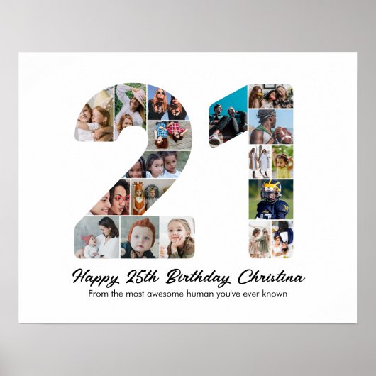 21ste Verjaardag Nummer 21 Fotocollage Jubileum Poster (Voorkant)