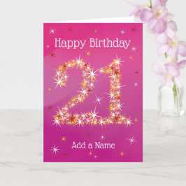 21ste verjaardag - nummer 21 in sterren Roze Paars Kaart