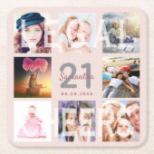 21ste verjaardag op roos gouden roze foto kartonnen onderzetters (Voorkant)