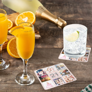 21ste verjaardag op roos gouden roze foto kartonnen onderzetters