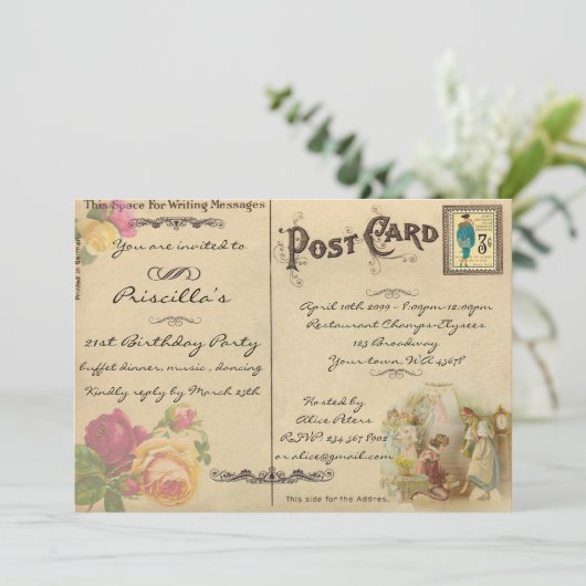 21ste verjaardag, , oude briefkaart stijl (Staand voorkant)