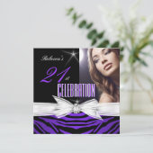 21ste verjaardag Paars 21 Zebra Foto 2 Kaart (Staand voorkant)