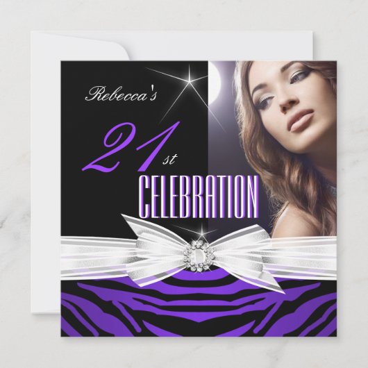 21ste verjaardag Paars 21 Zebra Foto 2 Kaart (Voorkant)