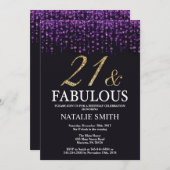 21ste verjaardag Paars en goudglitter Kaart (Voorkant / Achterkant)