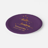 21ste verjaardag paars goud hallo 21 twentyon papieren bordje (Gekanteld)