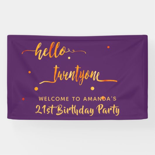 21ste verjaardag paars goud hallo twintigste spandoek (Horizontaal)