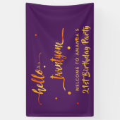 21ste verjaardag paars goud hallo twintigste spandoek (Verticaal)