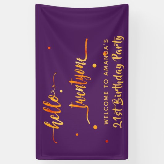 21ste verjaardag paars goud hallo twintigste spandoek (Verticaal)
