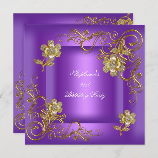 21ste verjaardag Paarse gouddiamant Kaart (Voorkant / Achterkant)