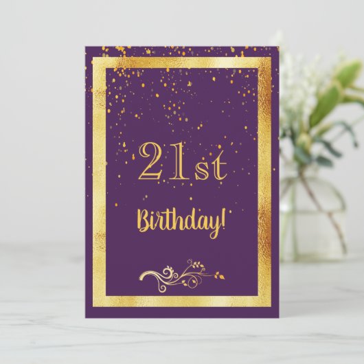 21ste verjaardag paarse goudgoudgoudverheerlijking kaart (Staand voorkant)