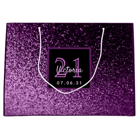 21ste Verjaardag paarse roze glitter meisjesnaam Groot Cadeauzakje (Voorkant)