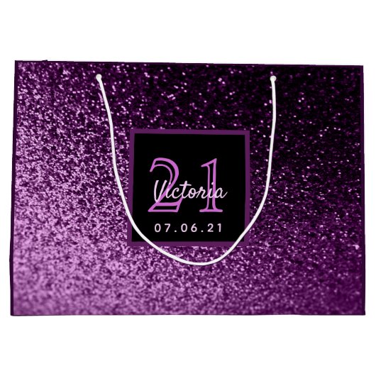 21ste Verjaardag paarse roze glitter meisjesnaam Groot Cadeauzakje (Achterkant)