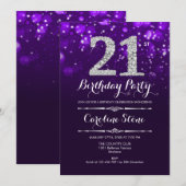 21ste verjaardag - Paarse zilver Kaart (Voorkant / Achterkant)
