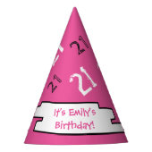 21ste verjaardag Pet van Aangepaste PINK Papierpar Feesthoedjes (Voorkant)