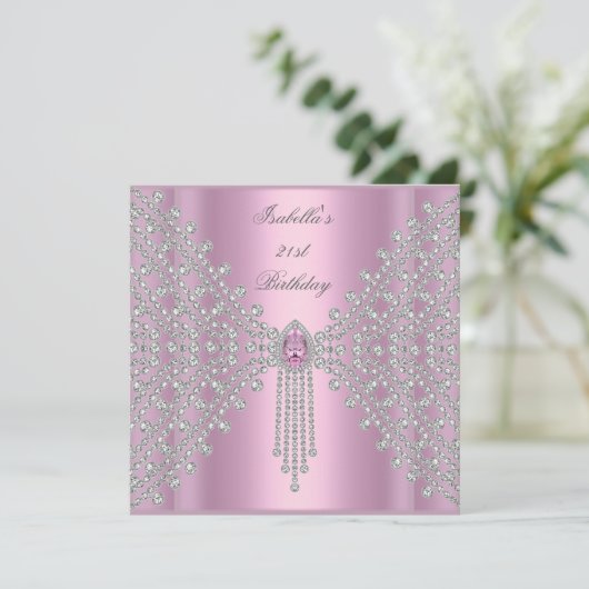 21ste verjaardag Pink Silver White Diamond Kaart (Staand voorkant)