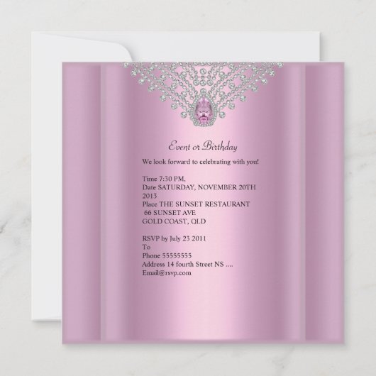 21ste verjaardag Pink Silver White Diamond Kaart (Achterkant)