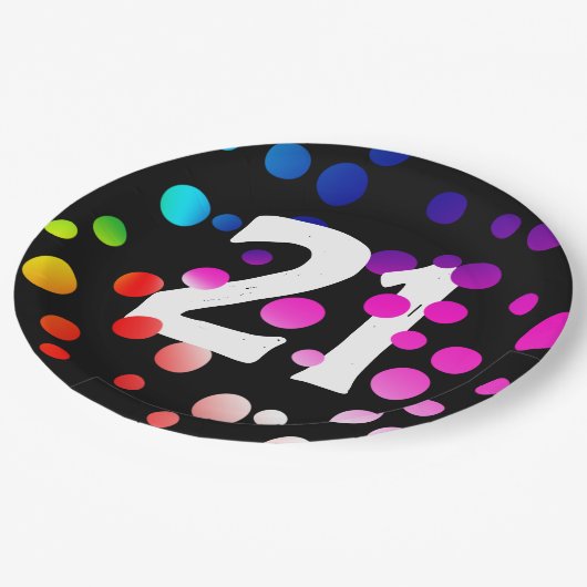 21ste verjaardag regenboogregenboogStippen op zwar Papieren Bordje (Gekanteld)