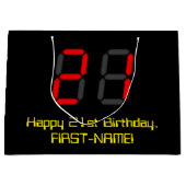 21ste verjaardag: Rode digitale klokstijl "21" + n Groot Cadeauzakje (Voorkant)