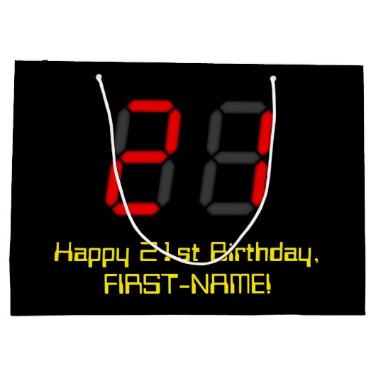 21ste verjaardag: Rode digitale klokstijl "21" + n Groot Cadeauzakje (Achterkant)