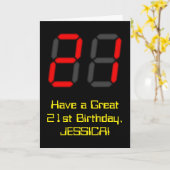 21ste verjaardag: Rode digitale klokstijl "21" + n Kaart (Gele Bloem)