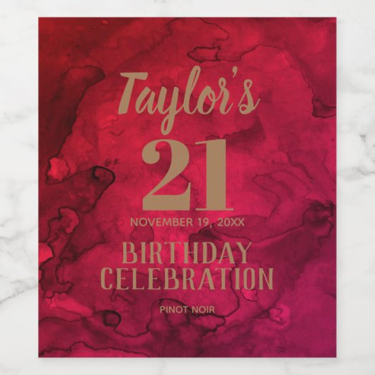 21ste verjaardag Rood tot zwarte Waterverf Wijnlab Wijn Etiket (Enkel label)