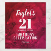 21ste verjaardag Rood tot zwarte Waterverf Wijnlab Wijn Etiket (Enkel label)