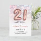 21ste Verjaardag - Roos Gouden Ballonnen Roze Lich Kaart (Staand voorkant)