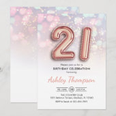 21ste Verjaardag - Roos Gouden Ballonnen Roze Lich Kaart (Voorkant / Achterkant)