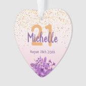 21ste verjaardag roos gouden paarse bloemen ornament (voorkant)