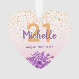 21ste verjaardag roos gouden paarse bloemen ornament