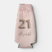 21ste verjaardag roos gouden zwarte glitter naam flesjeskoeler (Voorkant)