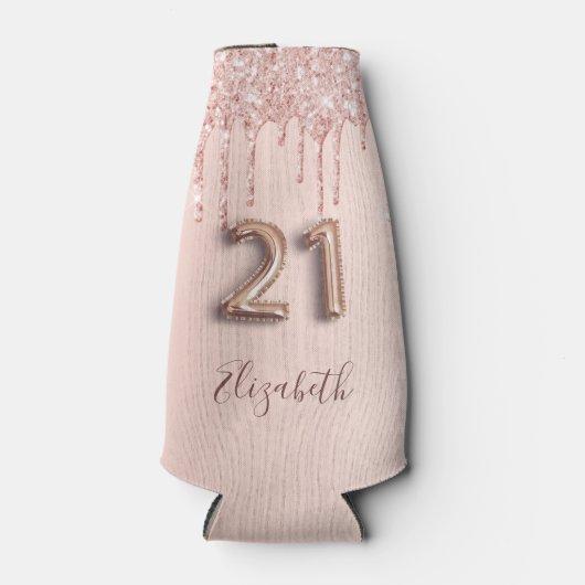 21ste verjaardag roos gouden zwarte glitter naam flesjeskoeler (Voorkant)