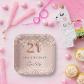 21ste verjaardag roos gouden zwarte glitter naam papieren bordje (Feest)