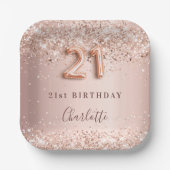 21ste verjaardag roos gouden zwarte glitter naam papieren bordje (Voorkant)