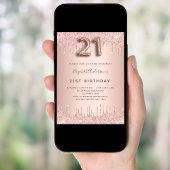 21ste verjaardag roos goudglitter druppelt elegant kaart