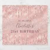 21ste verjaardag roos goudglitter naam sparkling wijnetiket (Enkel label)