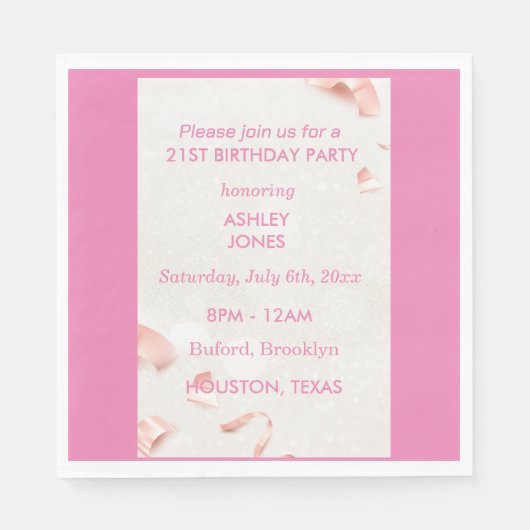 21ste verjaardag Roos goudroze | partijuitnodiging Servet (Voorkant)