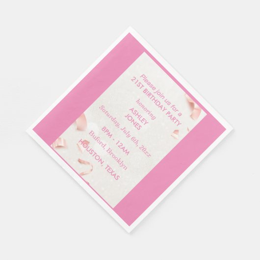 21ste verjaardag Roos goudroze | partijuitnodiging Servet (Hoek)