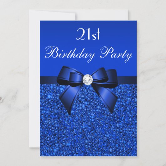 21ste verjaardag Royal Blue Sequins Bow en Diamond Kaart (Voorkant)